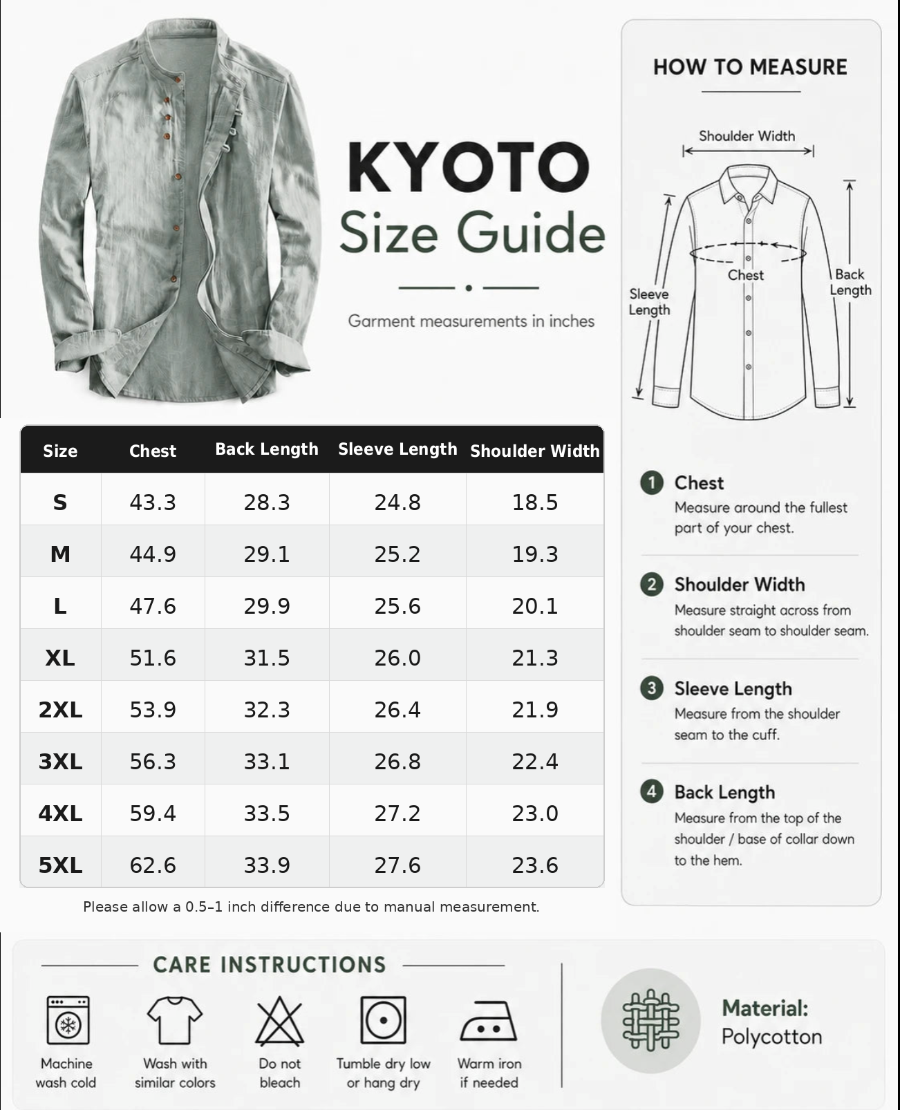 Kyoto - Men's Ultra Comfortable Band Collar Shirt